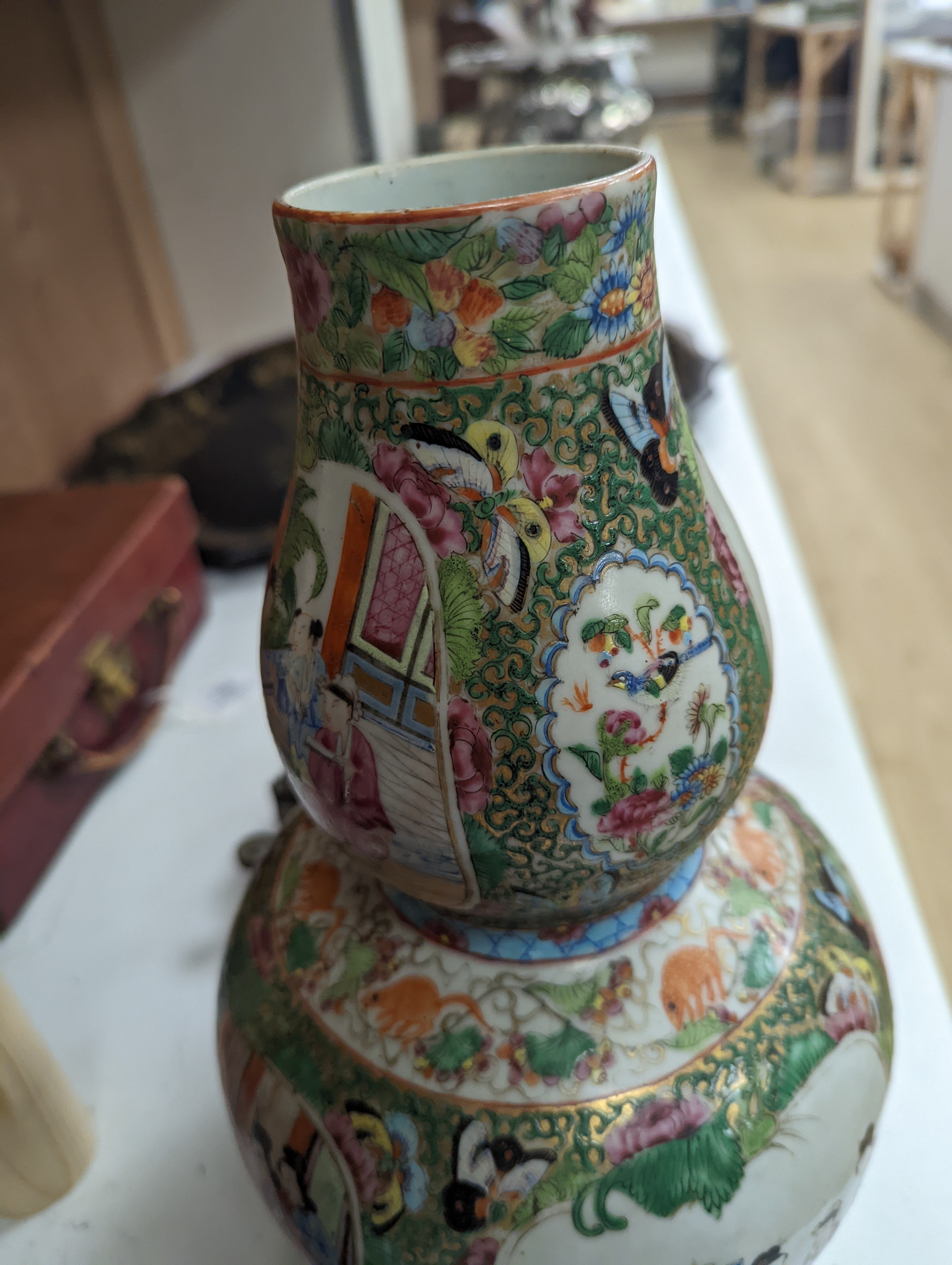A 19th century Chinese famille rose double gourd vase - 31cm high